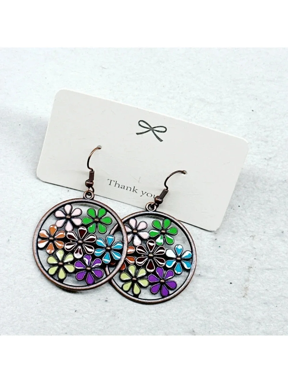 3025u. Bronze Rainbow Enamel Flower Earrings